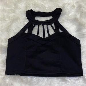 COPY - Black Sleeveless Cage-neck Crop Top